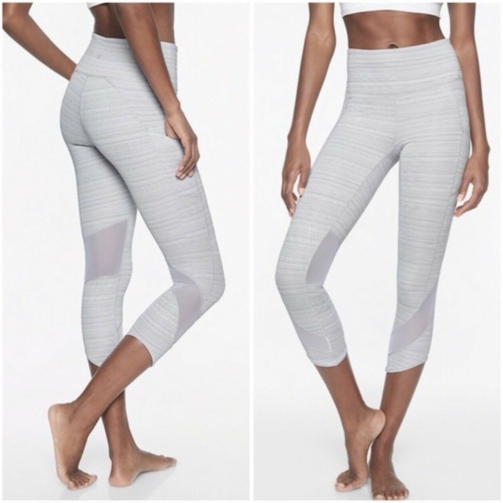 Athleta High Rise Jacquard Mesh Chat to Town Capri Leggings - Slate Gray XS